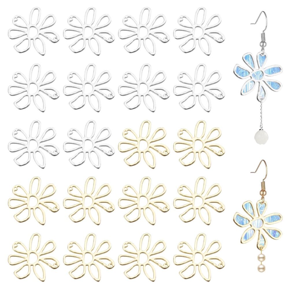 3125 20 Pcs Hollow Flower Charms Open Back Bezel Pendants Alloy Hollow